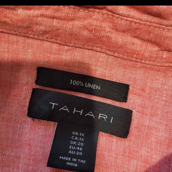 Tahari Linen Womens SZ. 1X Linen Popover top coral Beachy Boho lagenlook tunic - Picture 2 of 11